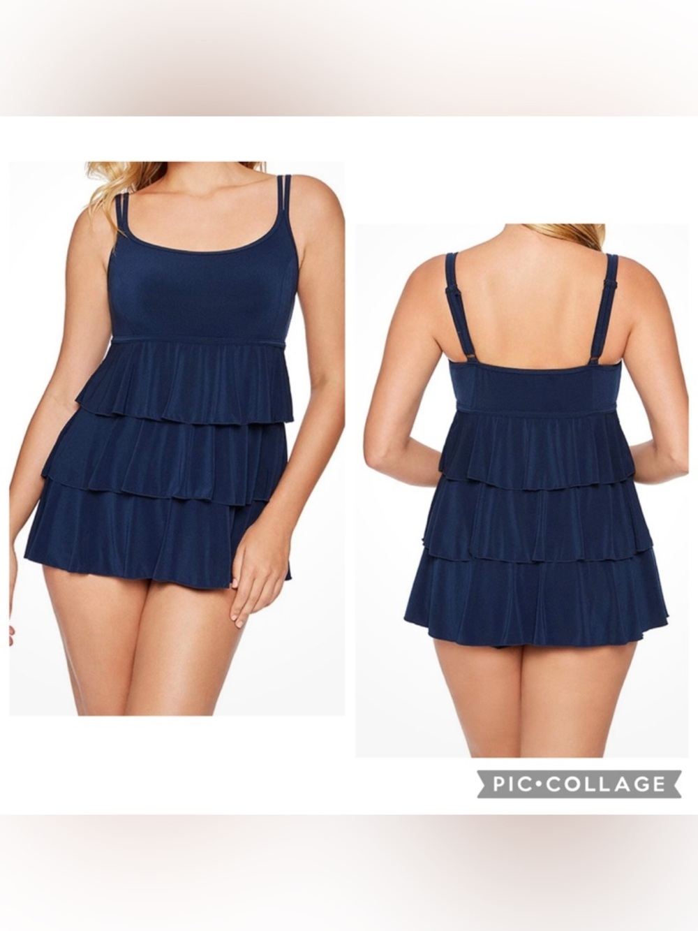 New GREAT LENGTHS Women’s Navy Blue Tiered Modest Swimsuit Swim Dress Size 12